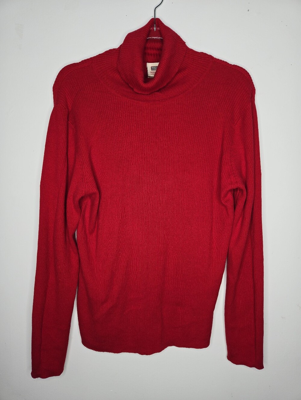Vintage Bright Red Turtleneck Size XL Sweater Cotton Ribbed Long Sleeve